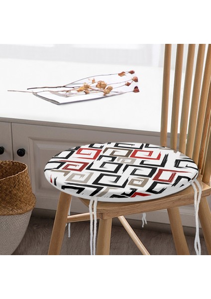 Real Homes Labirent Çizimli Modern Dijital Baskılı Yuvarlak Fermuarlı Sandalye Minderi