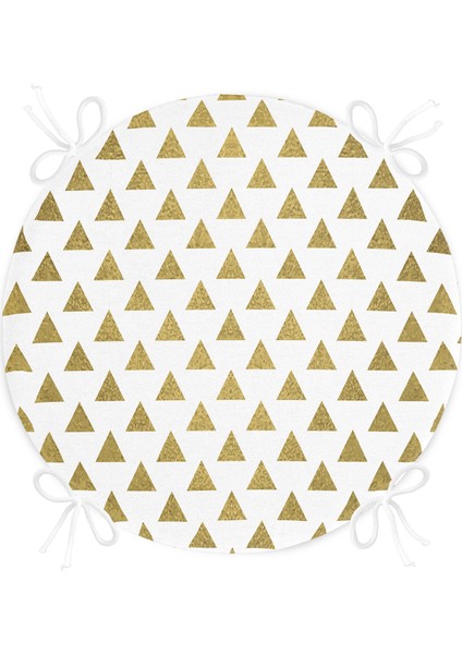 Real Homes Beyaz Zeminde Gold Üçgen Detaylı Dijital Baskılı Modern Yuvarlak Fermuarlı Sandalye Minderi fırsatları