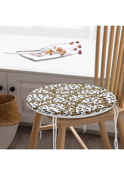 Real Homes Leopar ve Zincir Desenli Özel Tasarım Dijital Baskılı Modern Yuvarlak Fermuarlı Sandalye Minderi modelleri