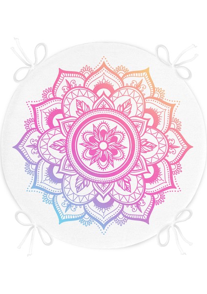 Real Homes Beyaz Zeminde Pembe Mavi Mandala Desenli Özel Tasarım Yuvarlak Fermuarlı Sandalye Minderi fırsatları