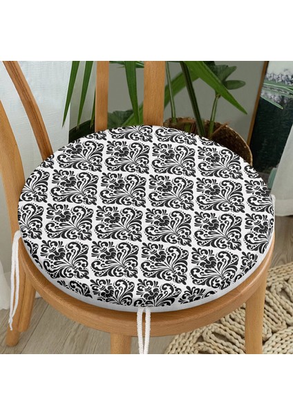 Real Homes Damask Motifli Modern Yuvarlak Fermuarlı Sandalye Minderi