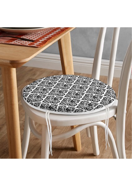 Real Homes Damask Motifli Modern Yuvarlak Fermuarlı Sandalye Minderi