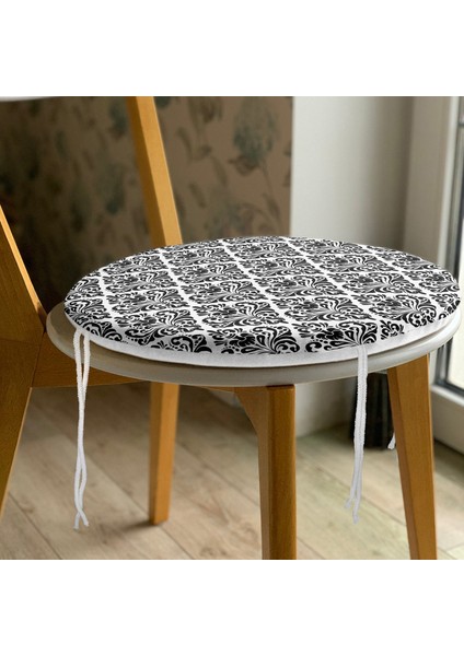 Real Homes Damask Motifli Modern Yuvarlak Fermuarlı Sandalye Minderi