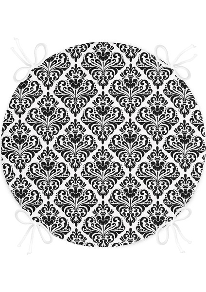 Real Homes Damask Motifli Modern Yuvarlak Fermuarlı Sandalye Minderi