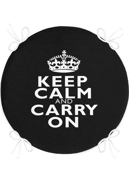 Real Homes Siyah Beyaz Keep Calm And Carry On Baskılı Yuvarlak Fermuarlı Sandalye Minderi fırsatları