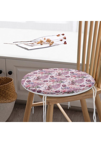Real Homes Pembe Zeminde Çiçekler Özel Tasarım Yuvarlak Fermuarlı Sandalye Minderi modelleri