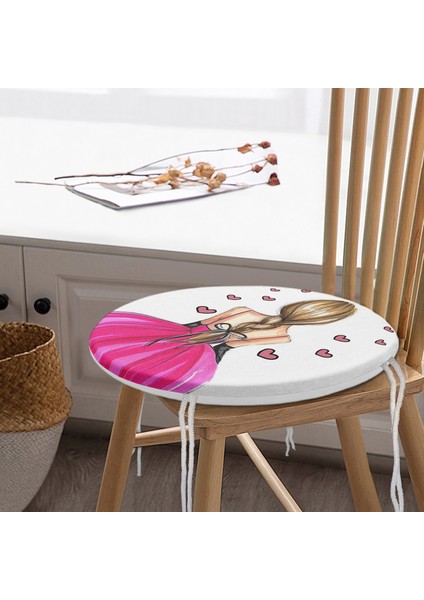 Real Homes Balerin Kız Çizimli Dijital Baskılı 3D Yuvarlak Fermuarlı Sandalye Minderi