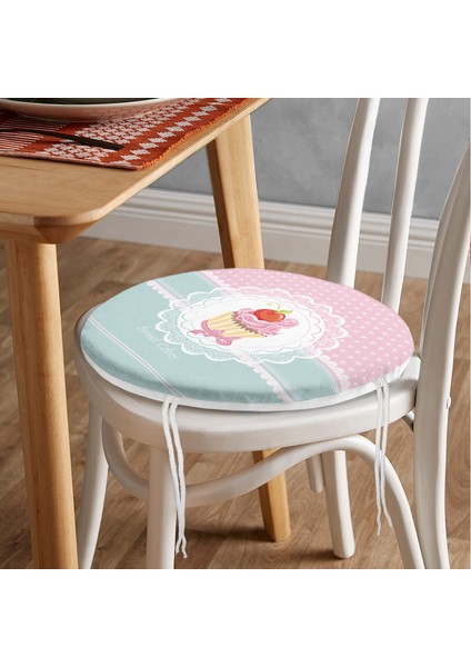 Real Homes Cup Cake Dijital Baskılı Yuvarlak Fermuarlı Sandalye Minderi