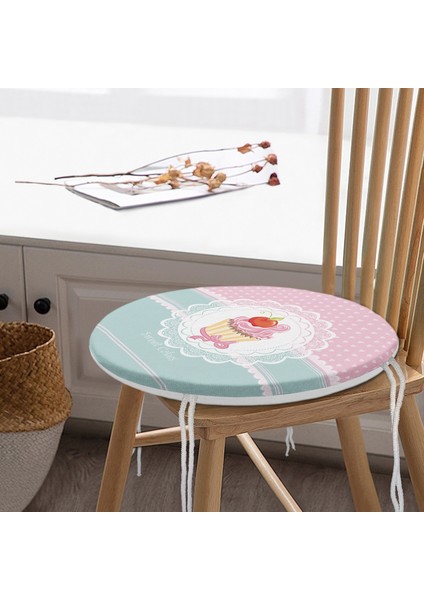 Real Homes Cup Cake Dijital Baskılı Yuvarlak Fermuarlı Sandalye Minderi