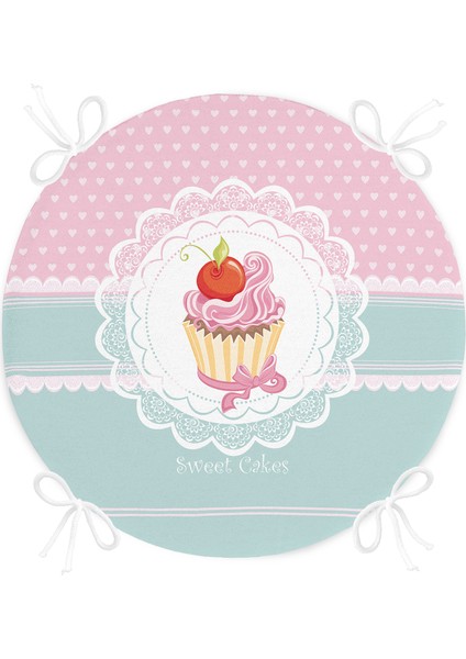 Real Homes Cup Cake Dijital Baskılı Yuvarlak Fermuarlı Sandalye Minderi