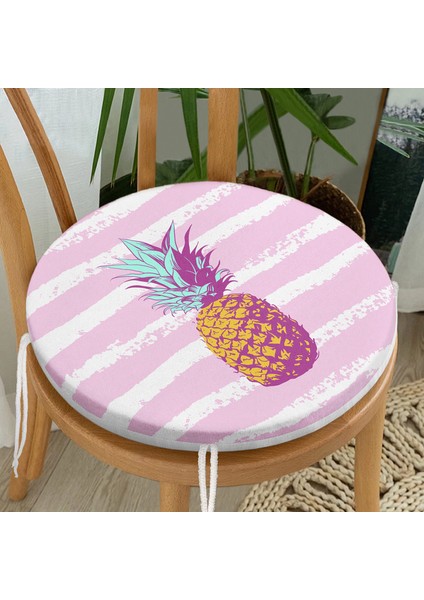 Real Homes Canlı Renkli Ananas Motifli Dijital Baskılı Yuvarlak Fermuarlı Sandalye Minderi