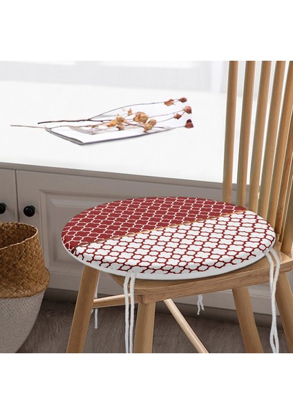Real Homes Bordo & Beyaz Ogea Desenli Dijital Baskılı Modern Yuvarlak Fermuarlı Sandalye Minderi