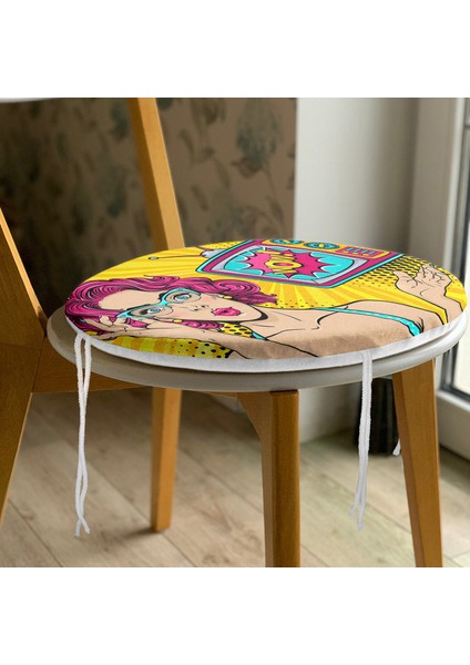 Real Homes Pop Art Wow Desenli Özel Tasarım Yuvarlak Fermuarlı Sandalye Minderi modelleri