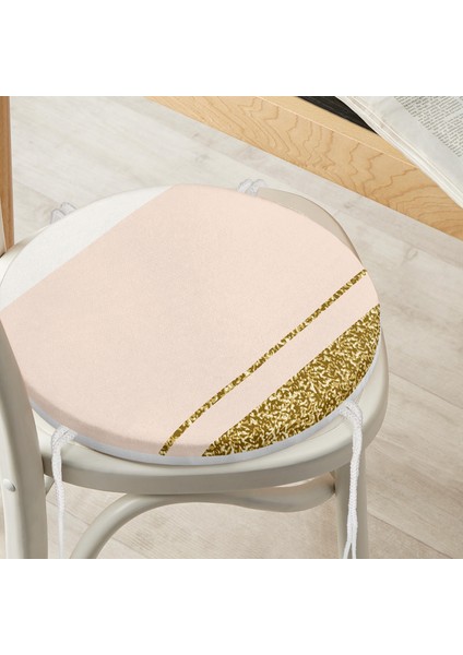 Real Homes Pembe Krem Gold Motifli Dijital Baskılı Modern Yuvarlak Fermuarlı Sandalye Minderi