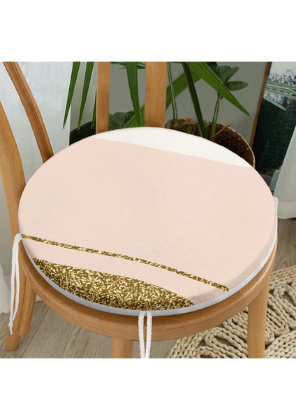 Real Homes Pembe Krem Gold Motifli Dijital Baskılı Modern Yuvarlak Fermuarlı Sandalye Minderi fiyatları