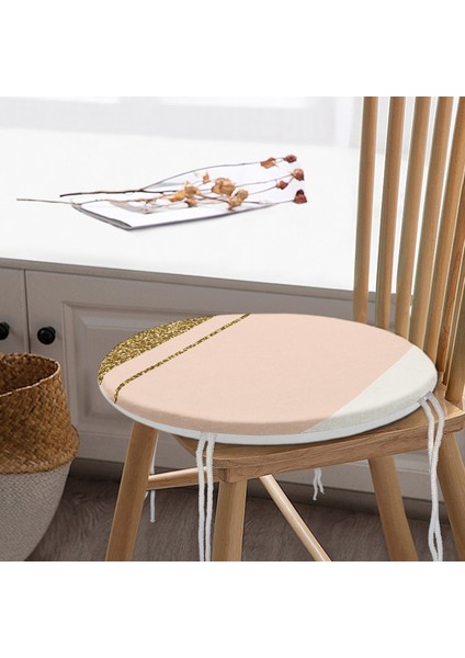 Real Homes Pembe Krem Gold Motifli Dijital Baskılı Modern Yuvarlak Fermuarlı Sandalye Minderi modelleri