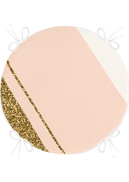 Real Homes Pembe Krem Gold Motifli Dijital Baskılı Modern Yuvarlak Fermuarlı Sandalye Minderi fırsatları