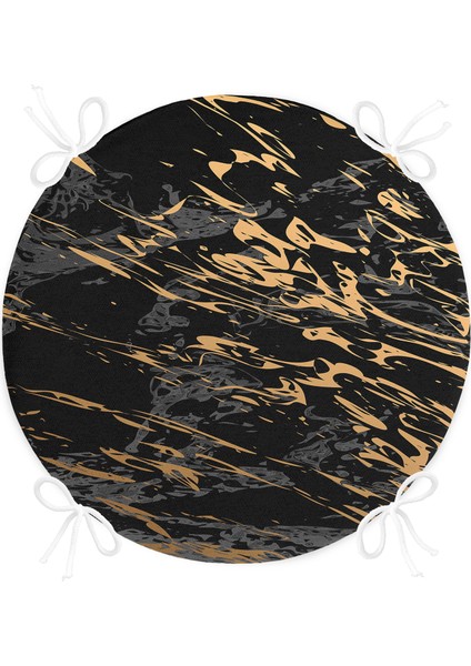 Real Homes Gri Siyah Zemin Üzerinde Gold Detaylı Çizim Desenli Dijital Baskılı Modern Yuvarlak Fermuarlı Sandalye Minderi fırsatları