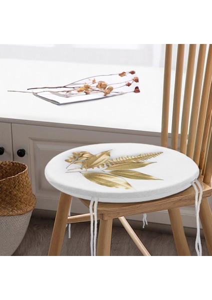 Real Homes 3D Altın Görünümlü Yapraklar Desenli Modern Yuvarlak Fermuarlı Sandalye Minderi modelleri