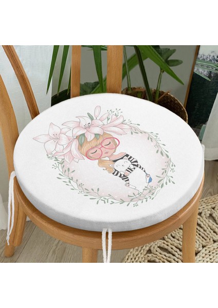 Real Homes Fashion Girl Dijital Baskılı Modern Yuvarlak Fermuarlı Sandalye Minderi