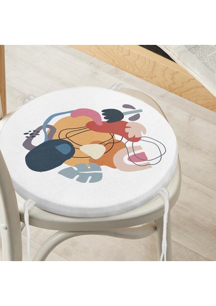 Real Homes Onedraw Çizimli Geometrik Desen Dijital Baskılı Modern Yuvarlak Fermuarlı Sandalye Minderi