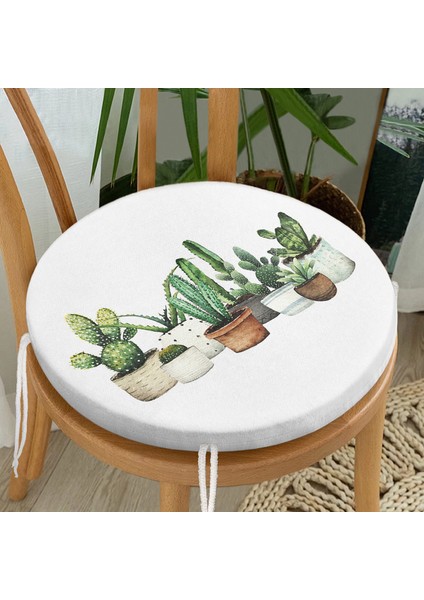Real Homes Beatiful Cactus Dijital Baskılı Yuvarlak Fermuarlı Sandalye Minderi