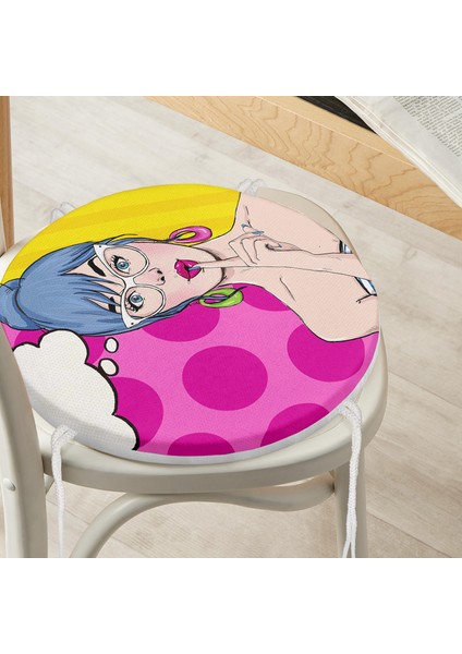 Real Homes Pop Art Dijital Baskılı Yuvarlak Fermuarlı Sandalye Minderi