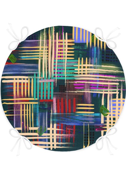 Real Homes Yağlı Boya Abstract Desenli Özel Tasarım Dijital Baskılı Modern Yuvarlak Fermuarlı Sandalye Minderi