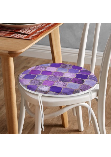 Real Homes Mor Renkli Ogea Desenli Özel Tasarım Yuvarlak Fermuarlı Sandalye Minderi fiyatları