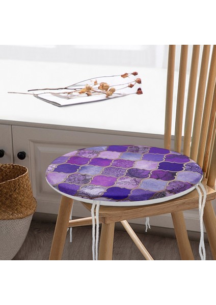 Real Homes Mor Renkli Ogea Desenli Özel Tasarım Yuvarlak Fermuarlı Sandalye Minderi modelleri