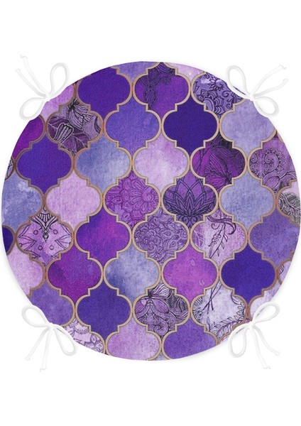 Real Homes Mor Renkli Ogea Desenli Özel Tasarım Yuvarlak Fermuarlı Sandalye Minderi fırsatları