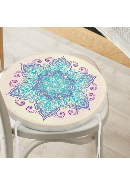 Real Homes Pembe Zeminde Mavi Mandala Çizimli Modern Yuvarlak Fermuarlı Sandalye Minderi fiyatları
