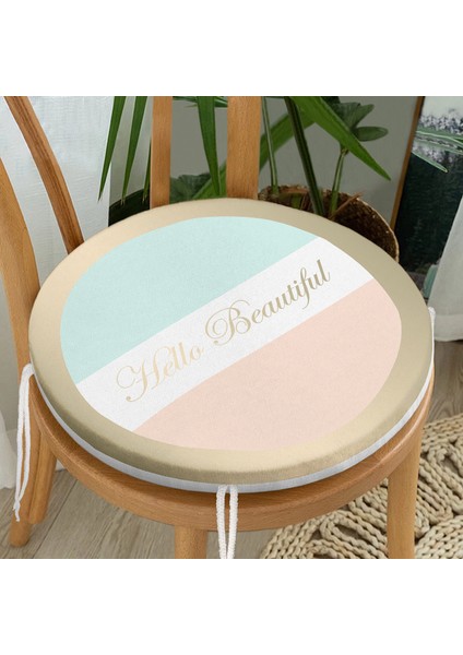 Real Homes Hello Beautiful Mint Yeşili & Ten Rengi Dijital Baskılı Modern Yuvarlak Fermuarlı Sandalye Minderi