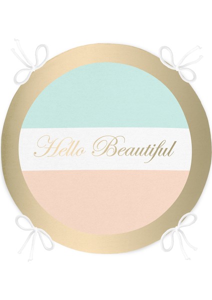 Real Homes Hello Beautiful Mint Yeşili & Ten Rengi Dijital Baskılı Modern Yuvarlak Fermuarlı Sandalye Minderi