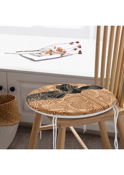 Real Homes Etnik Desen Zeminli Afrika Kadın Motifli Yuvarlak Fermuarlı Sandalye Minderi modelleri