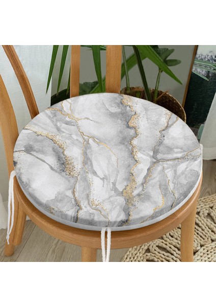 Real Homes Modern Mermer Desenli Dijital Baskılı Yuvarlak Fermuarlı Sandalye Minderi