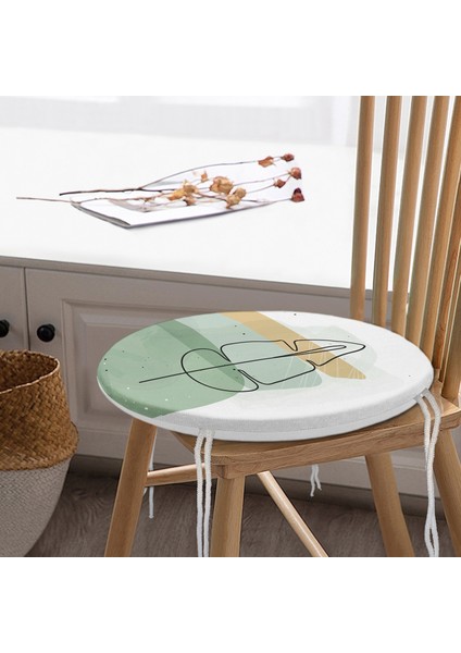 Real Homes Pastel Renkli Zemin Üzerine Onedraw Yaprak Çizimli Dijital Baskılı Modern Yuvarlak Fermuarlı Sandalye Minderi modelleri