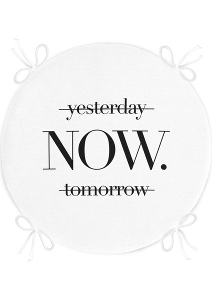 Real Homes Yesterday Tomorrow Now Yazılı Dijital Baskılı Yuvarlak Fermuarlı Sandalye Minderi