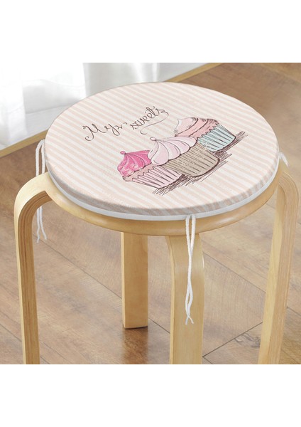 Real Homes Cup Cake Dijital Baskılı Modern Yuvarlak Fermuarlı Sandalye Minderi
