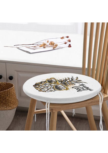 Real Homes Beyaz Zeminde 3D Ananas Özel Tasarımlı Yuvarlak Fermuarlı Sandalye Minderi modelleri