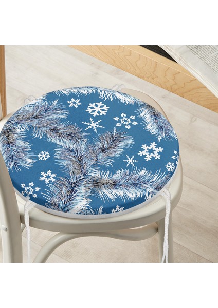 Real Homes Renkli Zemin Üzerinde Kar Tanesi Desenli Dijital Baskılı Modern Yuvarlak Fermuarlı Sandalye Minderi