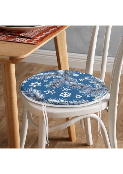 Real Homes Renkli Zemin Üzerinde Kar Tanesi Desenli Dijital Baskılı Modern Yuvarlak Fermuarlı Sandalye Minderi fiyatları