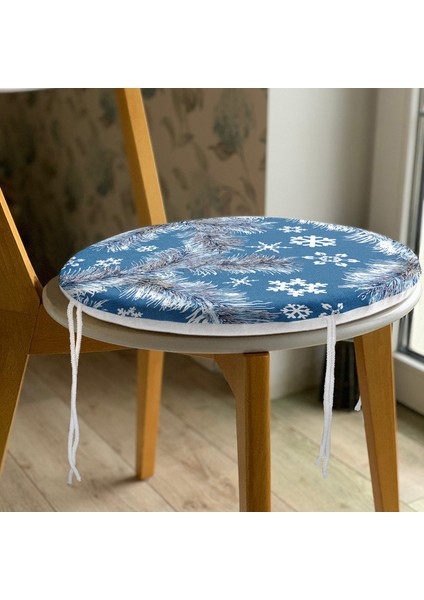 Real Homes Renkli Zemin Üzerinde Kar Tanesi Desenli Dijital Baskılı Modern Yuvarlak Fermuarlı Sandalye Minderi modelleri