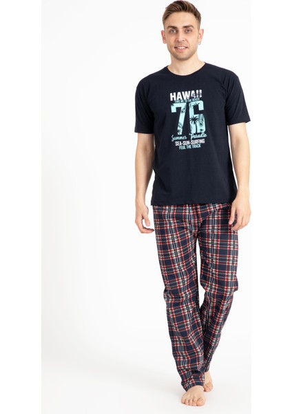 Erkek Baskılı Pijama Takımı Kısa Kollu Tampap 2170-K