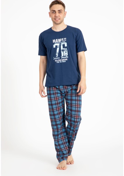 Erkek Baskılı Pijama Takımı Kısa Kollu Tampap 2170-K