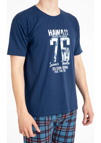 Erkek Baskılı Pijama Takımı Kısa Kollu Tampap 2170-K