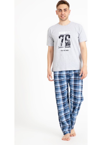 Erkek Baskılı Pijama Takımı Kısa Kollu Tampap 2170-K