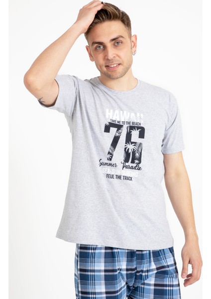 Erkek Baskılı Pijama Takımı Kısa Kollu Tampap 2170-K