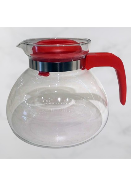 Isıya Dayanıklı Borosilikat Cam Demlik 1.5 Lt.Kırmızı
