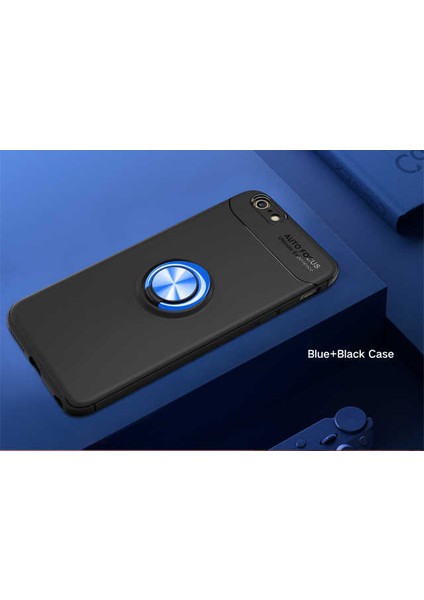 Apple iPhone Se 2022 - Kılıf Yüzüklü Karbon Ravel Silikon Kapak - Siyah-Mavi